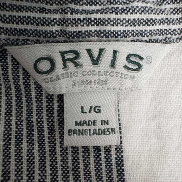 Orvis Striped Linen Blend Long Sleeve Button Up Shirt Womens Large Beach Preppy - Picture 3 of 16